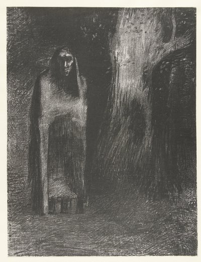 Een man wordt eenzaam in een nachtelijk landschap door Odilon Redon