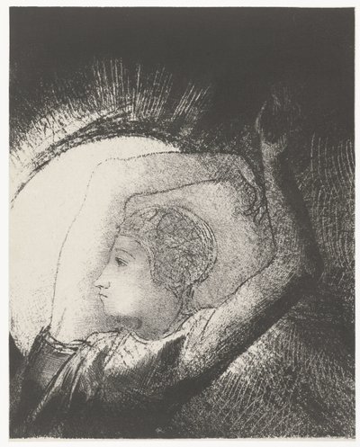 Een vrouw bekleed met de zon door Odilon Redon