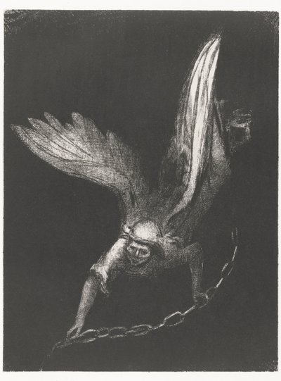 Engel met een ketting in zijn handen door Odilon Redon