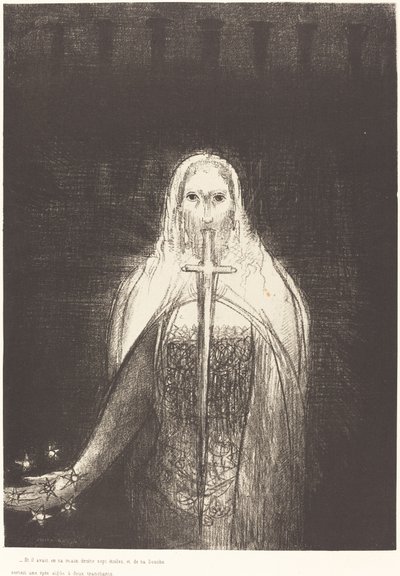 En hij had in zijn rechterhand zeven sterren, en uit zijn mond kwam een scherp tweesnijdend zwaard door Odilon Redon