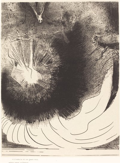 En er viel een grote ster uit de hemel, brandend als een lamp door Odilon Redon
