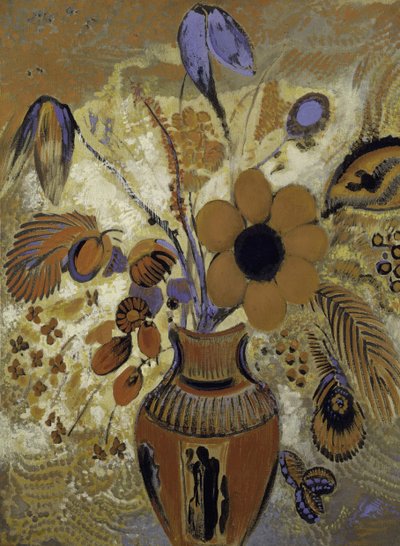 Etruskische vaas met bloemen door Odilon Redon