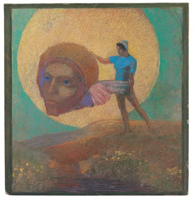 Figuur met gevleugeld hoofd (De val van Icarus) door Odilon Redon