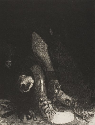 Bloemen vallen en het hoofd van een python verschijnt, plaat 5 van 24 door Odilon Redon