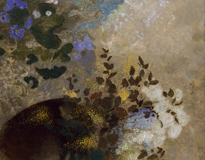 Bloemen in een zwarte vaas door Odilon Redon