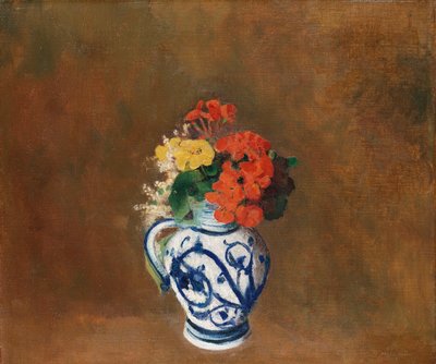 Bloemen in een Blauwe Vaas, ca. 1900 door Odilon Redon