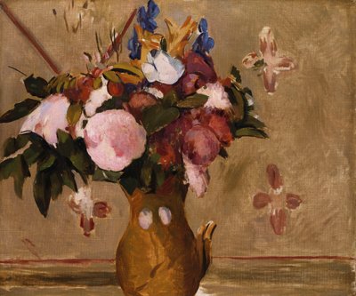 Bloemen in een Vaas, kopie naar een schilderij van Cezanne, ca. 1886 door Odilon Redon