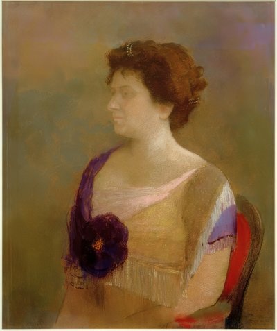 Vrouw met bloem aan het lijfje door Odilon Redon