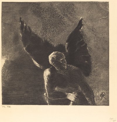 Glorie en lof aan jou, satan, in de hoogten van de hemel waar je regeerde, en in de diepten van de hel, waar je verslagen in stilte droomt! door Odilon Redon