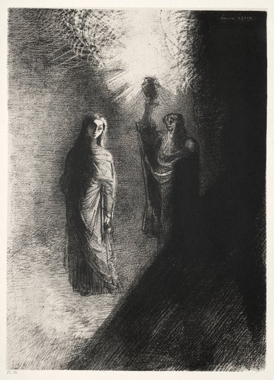 Hij Heft de Bronzen Urn op door Odilon Redon
