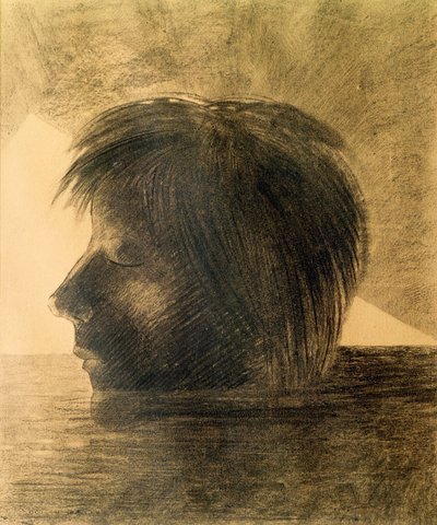 Hoofd van Orpheus op het Water of De Mysticus, 1880 door Odilon Redon
