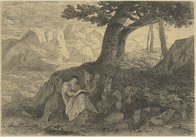 Kluizenaar in landschap door Odilon Redon