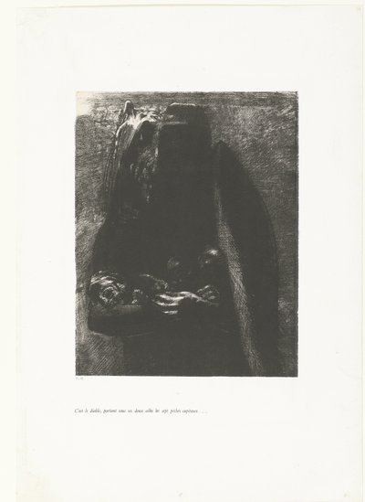 Het is de duivel, de zeven doodzonden op zijn vleugels dragend door Odilon Redon