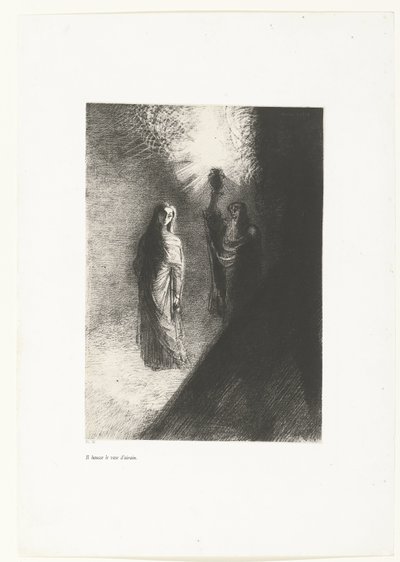 Hij houdt de bronzen vaas omhoog door Odilon Redon