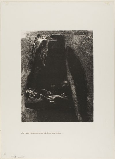 Het is de Duivel, die Onder zijn Twee Vleugels de Zeven Hoofdzonden Draagt, plaat 2 uit De Verleiding van Sint Antonius (1e serie) door Odilon Redon