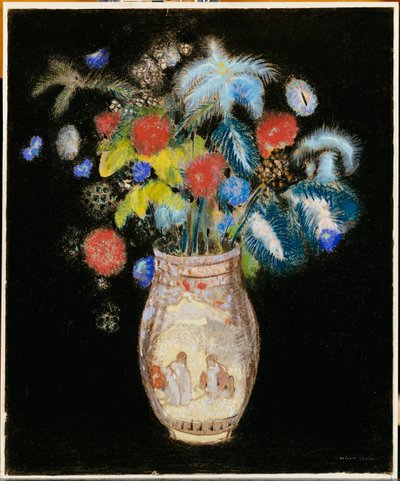 Groot boeket op een zwarte achtergrond, ca. 1910 door Odilon Redon