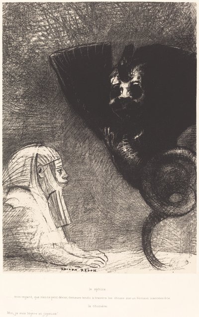 De Sfinx...mijn blik die niets kan afleiden, blijft gericht op een onbereikbare horizon. De Chimere: Ik ben licht en vrolijk door Odilon Redon