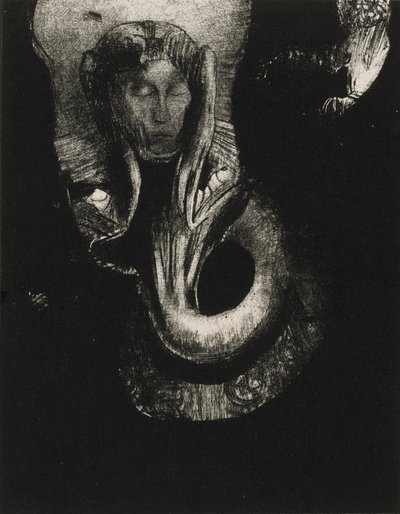Oannes: "Ik, het eerste bewustzijn in Chaos, rees uit de afgrond om materie te verharden, om vormen te bepalen," plaat 14 uit De Verleiding van Sint-Antonius (3e serie) door Odilon Redon