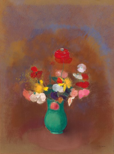 Klaprozen in Groene Vaas, ca. 1910 door Odilon Redon