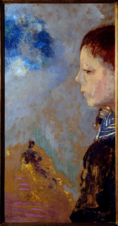 Portret van Ari Redon (1889-1972) op de marinepas (zoon van de kunstenaar) door Odilon Redon