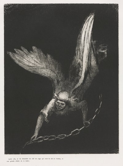 De Apocalyps van Sint Jan: En ik zag in de rechterhand van Hem die zat..., 1899 door Odilon Redon