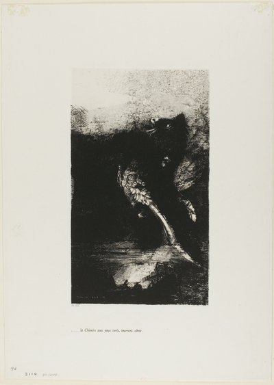 De Chimera met Groene Ogen Draait, Blaft, plaat 7 uit De Verleiding van Sint Antonius (1e serie) door Odilon Redon