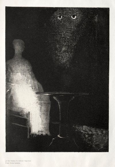 Het spookhuis: Ik bleef naar de stoel staren en verbeeldde me dat ik er een bleekblauwe... op zag, 1896 door Odilon Redon