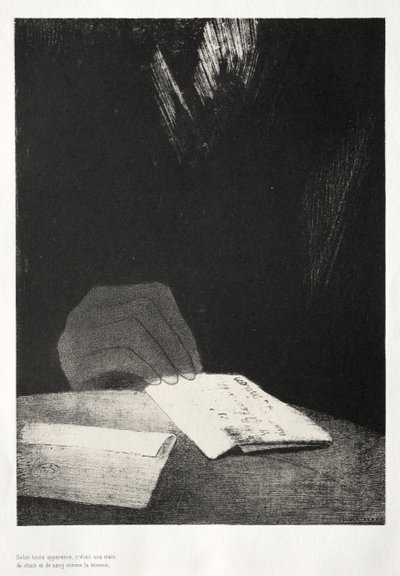 Het spookhuis: Het was een hand, schijnbaar net zo van vlees en bloed als de mijne, 1896 door Odilon Redon