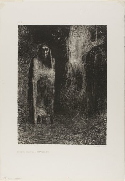 De man was alleen in een nachtlandschap, uit Nacht door Odilon Redon