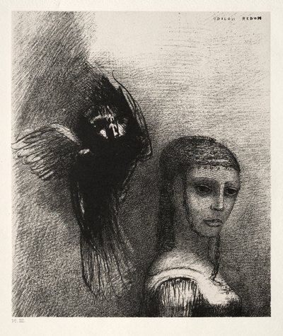 De Verleiding van Sint Antonius Eerste Serie: En een Grote Vogel, Neerdalend uit de Lucht... door Odilon Redon