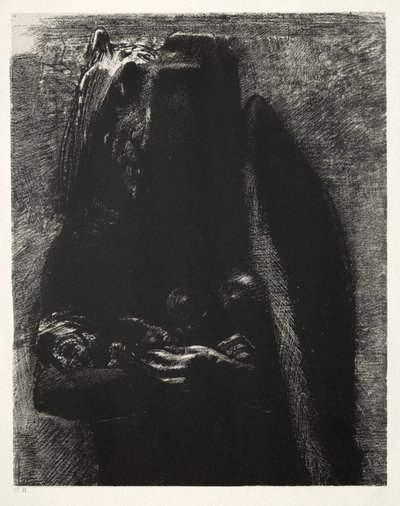 De Verleiding van Sint Antonius Eerste Serie: Het Is de Duivel, Onder Zijn Twee Vleugels, 1888 door Odilon Redon