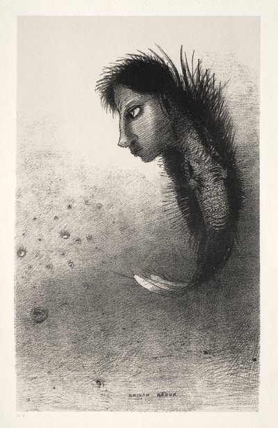 Dan Verschijnt er een Eigenaardig Wezen, met het Hoofd van een Man op het Lichaam van een Vis door Odilon Redon