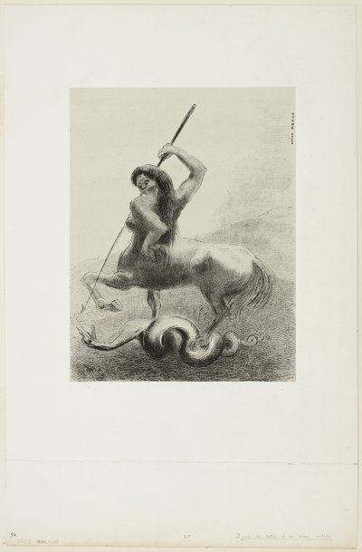 Er waren strijd en vergeefse overwinningen, plaat 6 van 8 uit "Les Origines" door Odilon Redon