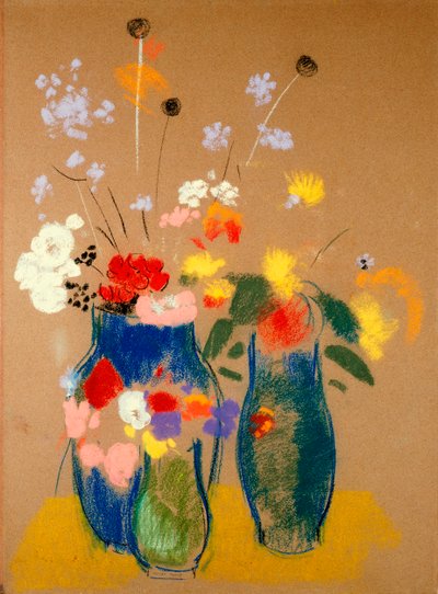 Drie Vazen met Bloemen, c.1908-10 door Odilon Redon