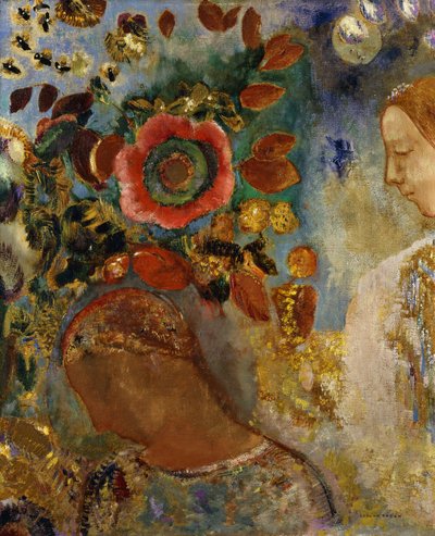 Twee Jonge Meisjes met Bloemen, 1912 door Odilon Redon