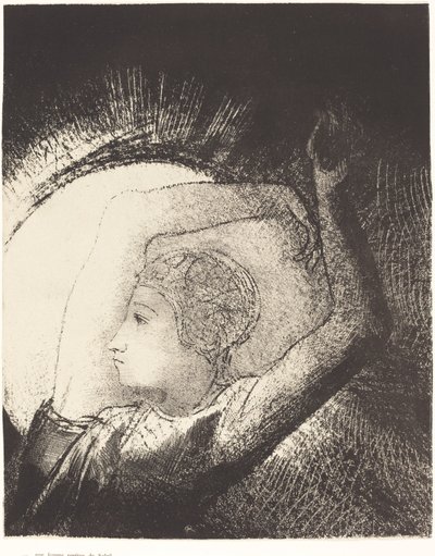 Een vrouw bekleed met de zon door Odilon Redon