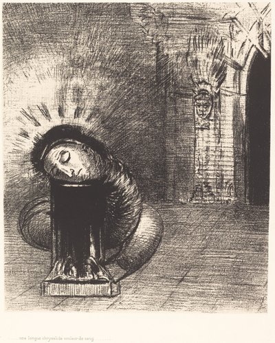 Een lange pop, de kleur van bloed door Odilon Redon