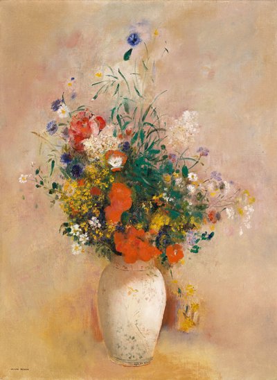 Vaas met bloemen (Roze achtergrond), ca. 1906 door Odilon Redon