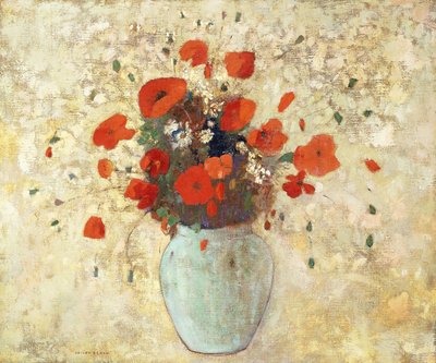 Vaas met klaprozen; Vase de Coquelicots, 1905-09 door Odilon Redon