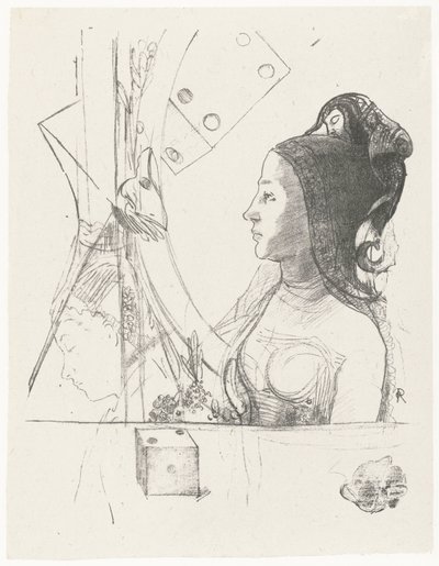 Vrouw en dobbelstenen door Odilon Redon