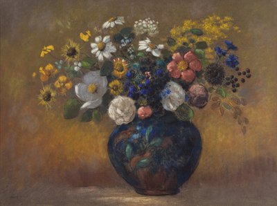 Wilde bloemen in een vaas door Odilon Redon