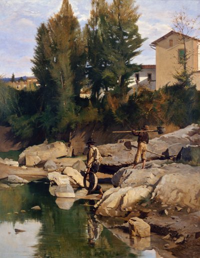 Renaioli (zandgravers) op de Mugnone rivier door Odoardo Borrani