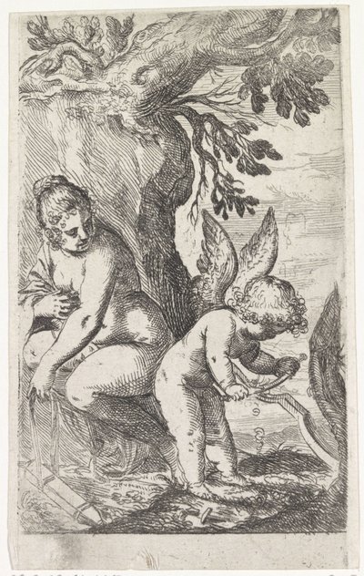 Venus kijkt naar Amor die een boog maakt door Odoardo Fialetti (attributed to)