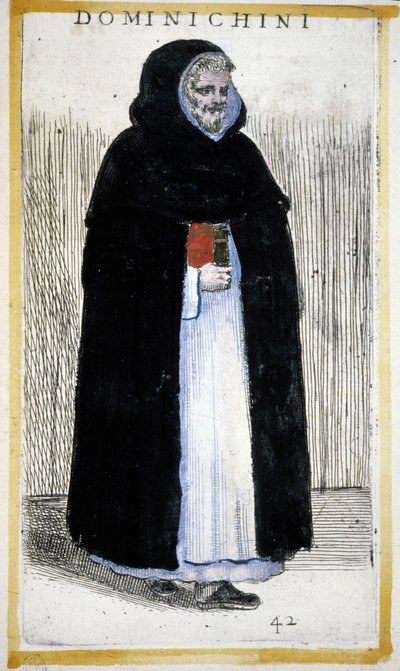 Religieuze orde: een Dominicaanse monnik. Gravure in O. Fialetti. 16e eeuw door Odoardo Fialetti