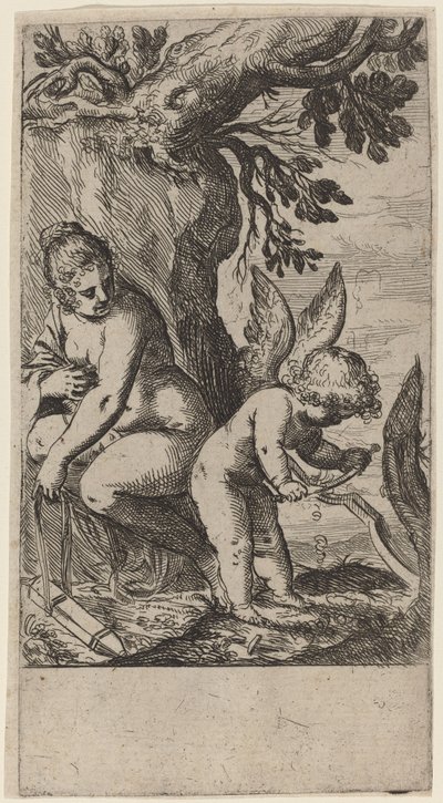 Venus met Cupido die zijn boog snijdt door Odoardo Fialetti