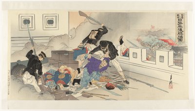Afbeelding van de Chinees-Japanse Oorlog in Pyongyang (Nisshin sensô Nissei Heijô shôho zu) door Ogata Gekko