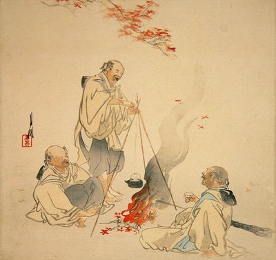 Sake drinken onder een esdoornboom, ca. 1890s-1900s door Ogata Gekko