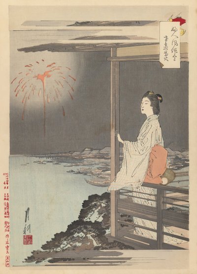 Vuurwerk in de verte door Ogata Gekko