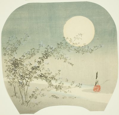 Volle maan en herfstbloemen bij de stroom door Ogata Gekko