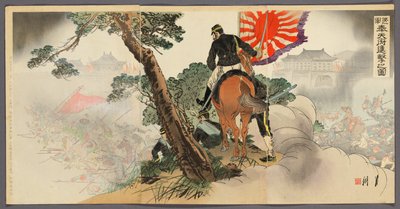 De eerste divisie oprukkend naar Fengtienfu (Daiichigun Hotenfu shingeki no zu) door Ogata Gekko